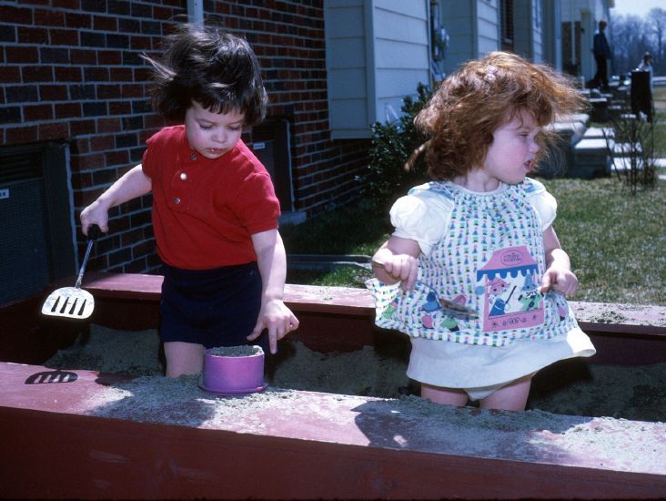  in sandbox outside our townhouse in Charter Square, Troy, Michigan